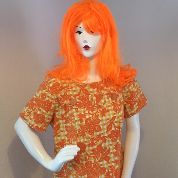 Vintage Orange Yellow Gingham Short Sleeve Dress - Picture 5 of 8